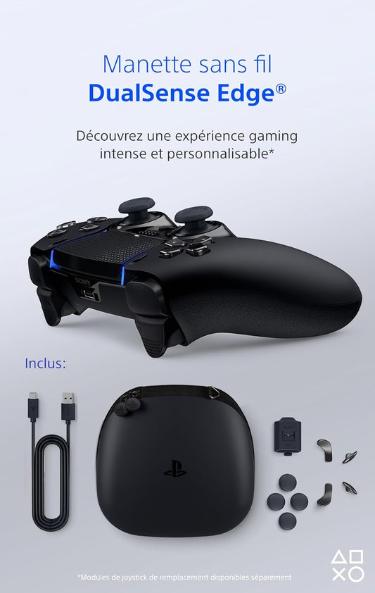 Sony, Manette Dualsense Edge Officielle Pour PS5, Sans Fil, Commandes Ultra-Personnalisables + Profils Interchangeables + Confort Amélioré, Boîte De Transport Incluse, Couleur : Noire