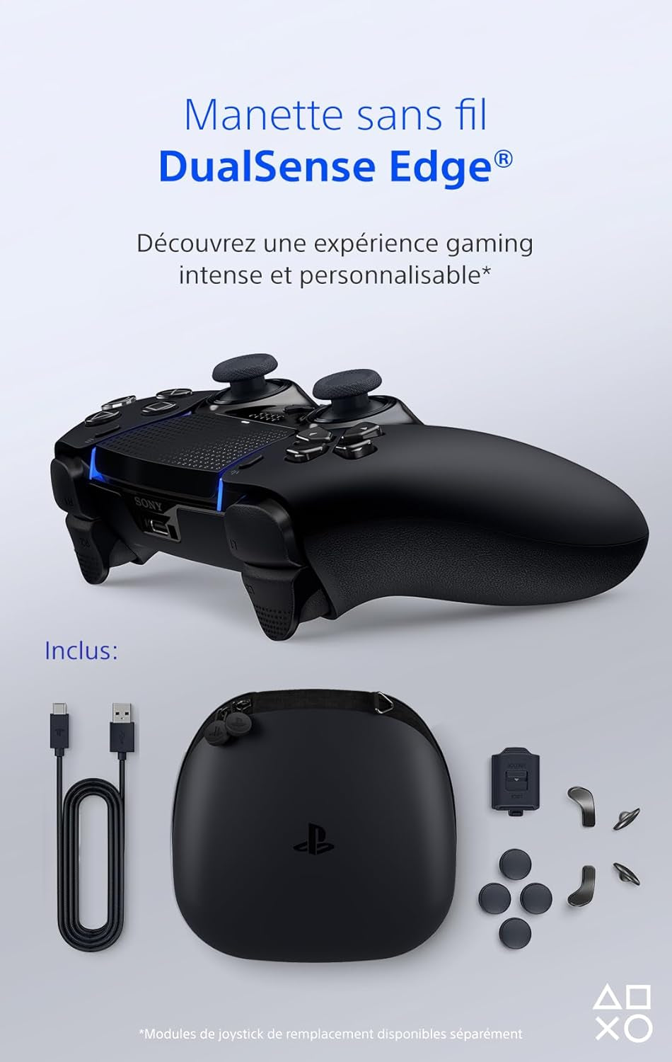 Sony, Manette Dualsense Edge Officielle Pour PS5, Sans Fil, Commandes Ultra-Personnalisables + Profils Interchangeables + Confort Amélioré, Boîte De Transport Incluse, Couleur : Noire