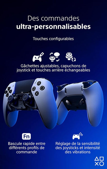 Sony, Manette Dualsense Edge Officielle Pour PS5 Et PC, Sans Fil, Commandes Ultra-Personnalisables + Profils Interchangeables + Confort Amélioré, Boîte De Transport Incluse, Couleur : Blanche Et Noire
