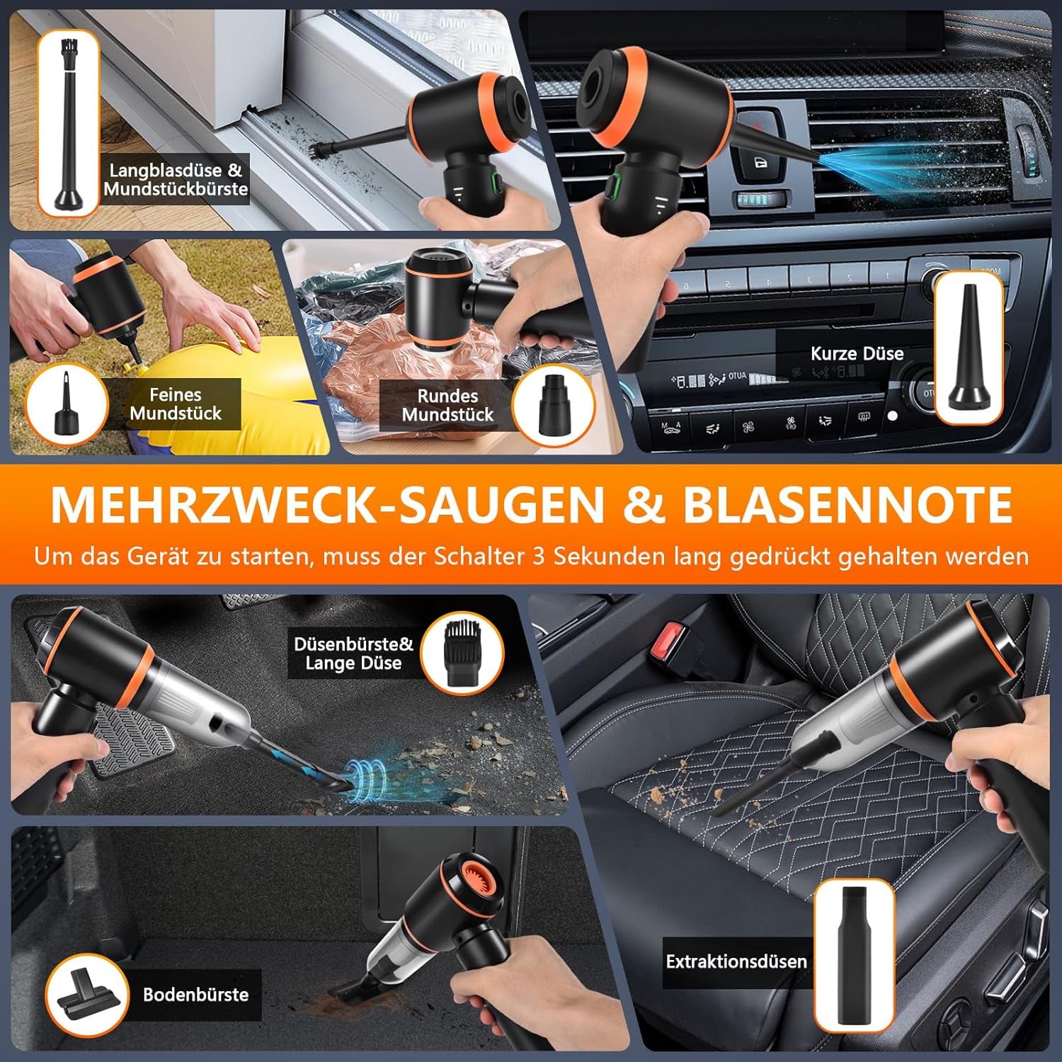 Aspirateur À Main Sans Fil 4 En 1 - 20 000 Pa - Avec Moteur Sans Balais - 3 Vitesses - Pour Voiture, Cuisine, Bureau, Maison, Poils D'Animaux, Canapé, Claviers