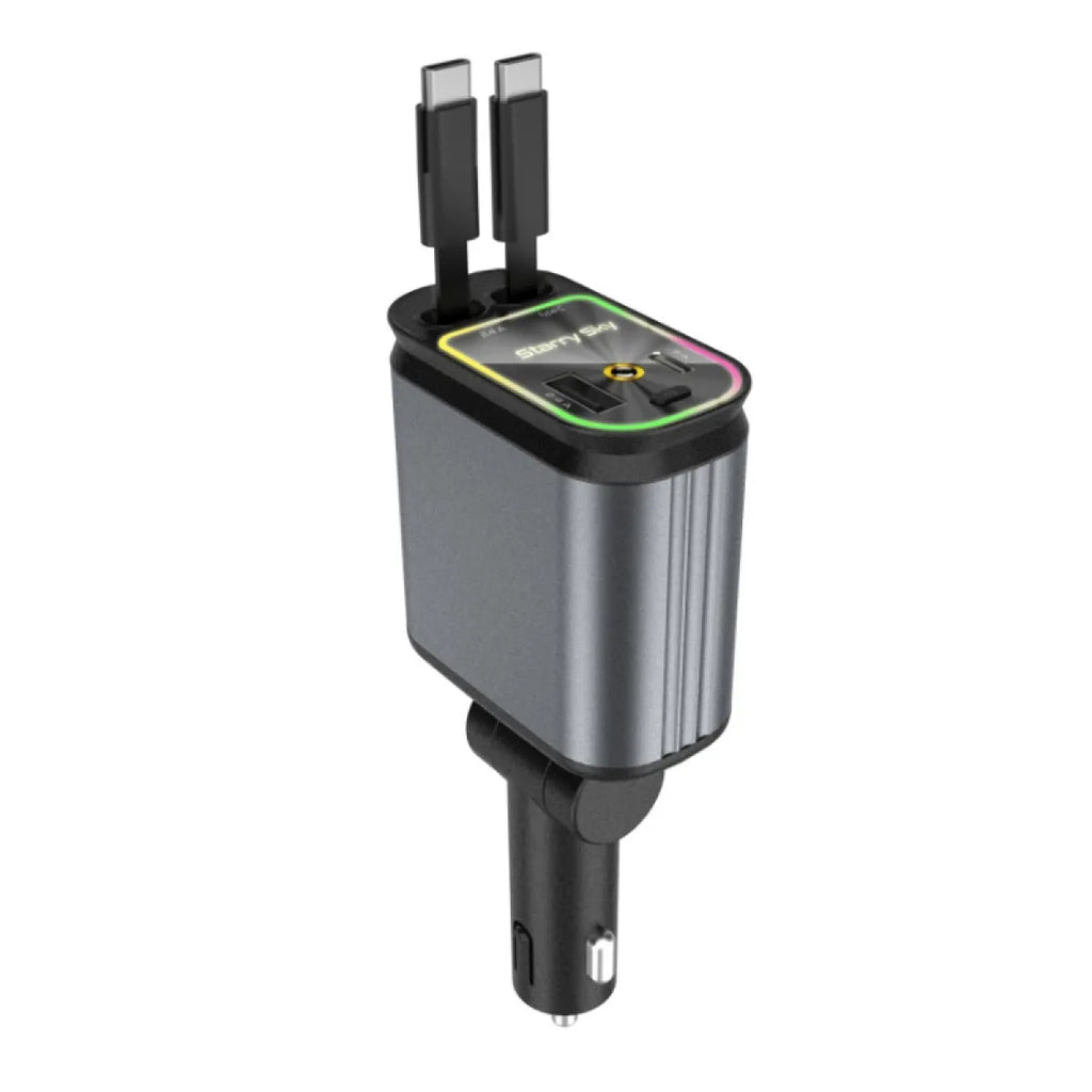 Chargeur de Téléphone Voiture 4-en-1 Multi-fonction Double Câble Rétractable