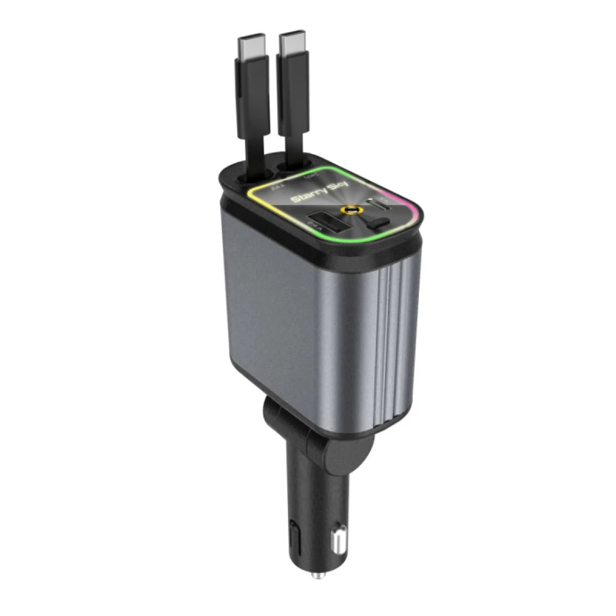 Chargeur de Téléphone Voiture 4-en-1 Multi-fonction Double Câble Rétractable